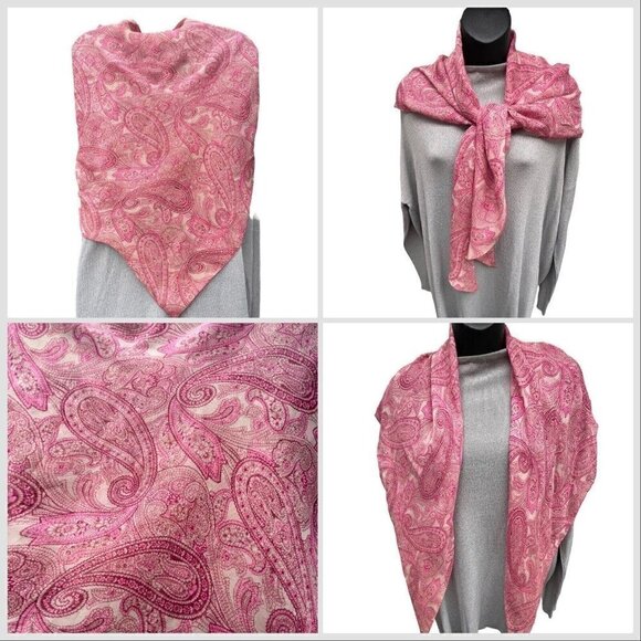 VTG 60s Silk Paisley Pink Scarf Shawl Sheer Women’s 23.5” X 67” BARBIECORE